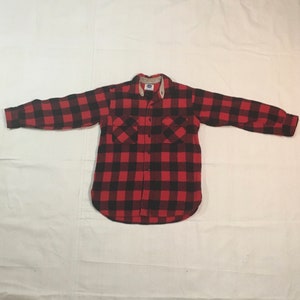 vintage 60s pilgrim sears roebuck red black rob roy buffalo plaid wool concave button gusset hem outdoor shirt image 1