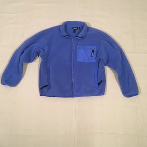 vintage 90s 1991 patagonia womens full zip up blue fleece jacket style 25029 with patch fall 91