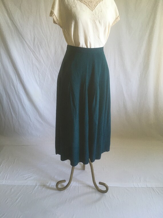 vintage 80s forest green rayon knife pleat side z… - image 3