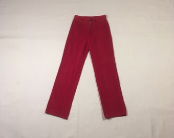 vintage 80s liz claiborne red velvet cotton hip huggers high waist pants made in hong kong 24 x 27 1/2 hippie boho disco