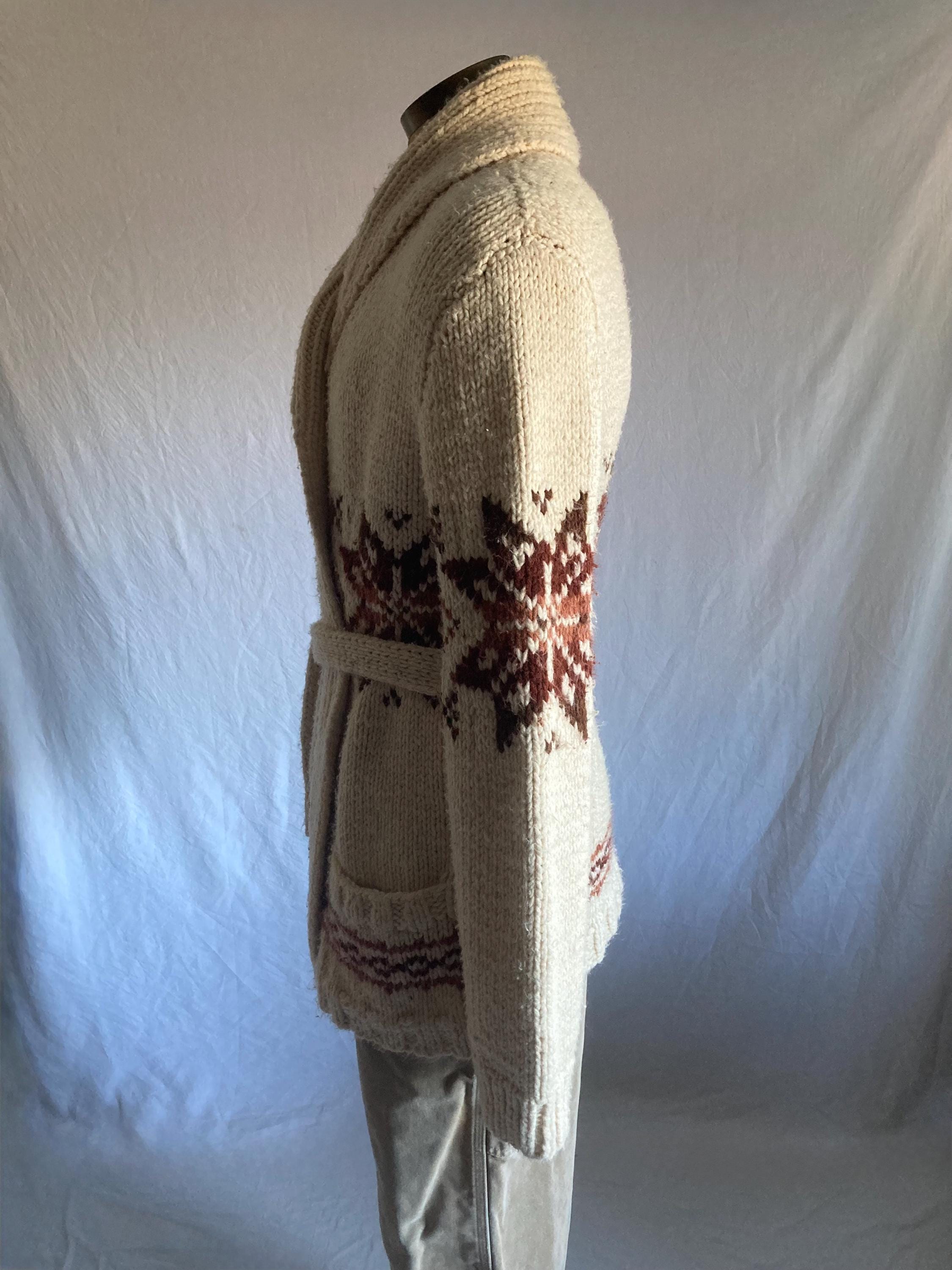 Vintage 70s Shawl Collar Cardigan Wrap Sweater L Cowichan the Dude