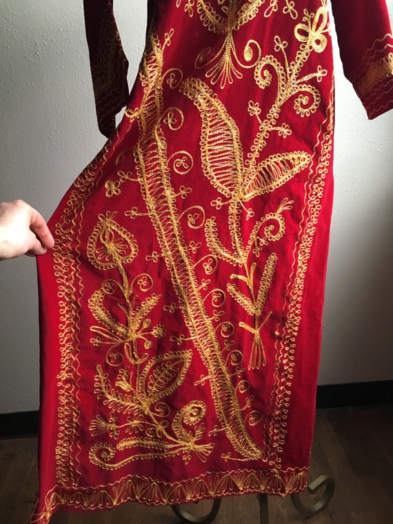 vintage 70s handmade dashiki red velvet gold sout… - image 5