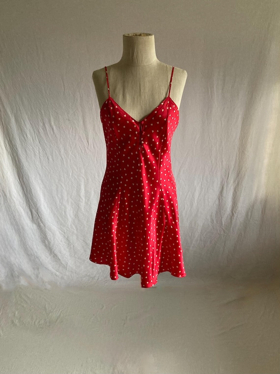 red heart slip dress Saint Laurent Heart-Print Silk Slip Dress
