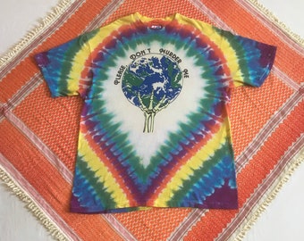 vintage 80s hanes beefy t tie dye please dont murder me i beg you grateful dead head fan art skeleton hand earth t shirt made in usa XL