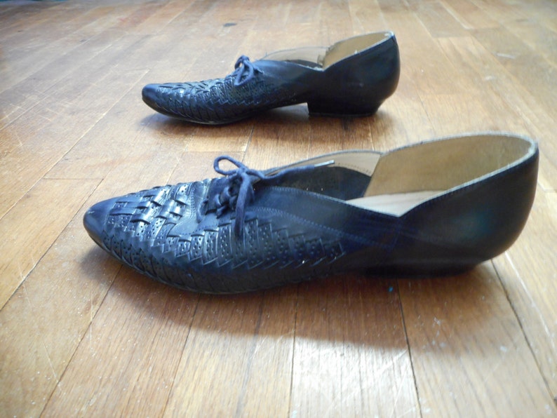 vintage 80s bandolino made in italy slip on braided blue leather low vamp lace up loafers womens shoe size 9 N