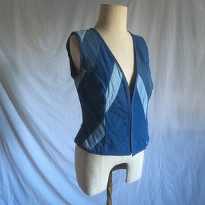 vintage 70s blue jean patchwork cotton denim vest jacket hippie boho ooak handmade homemade clothing 1970s style