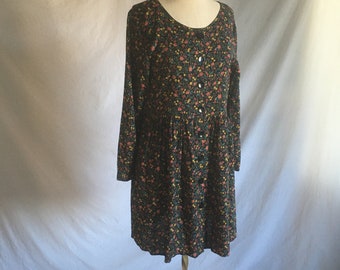 vintage 90s moda intl floral rayon button up babydoll grunge dress long sleeve made in usa s