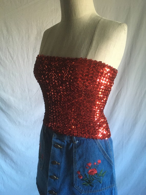 vintage 70s red sequin tube top 1970s fashion dis… - image 7