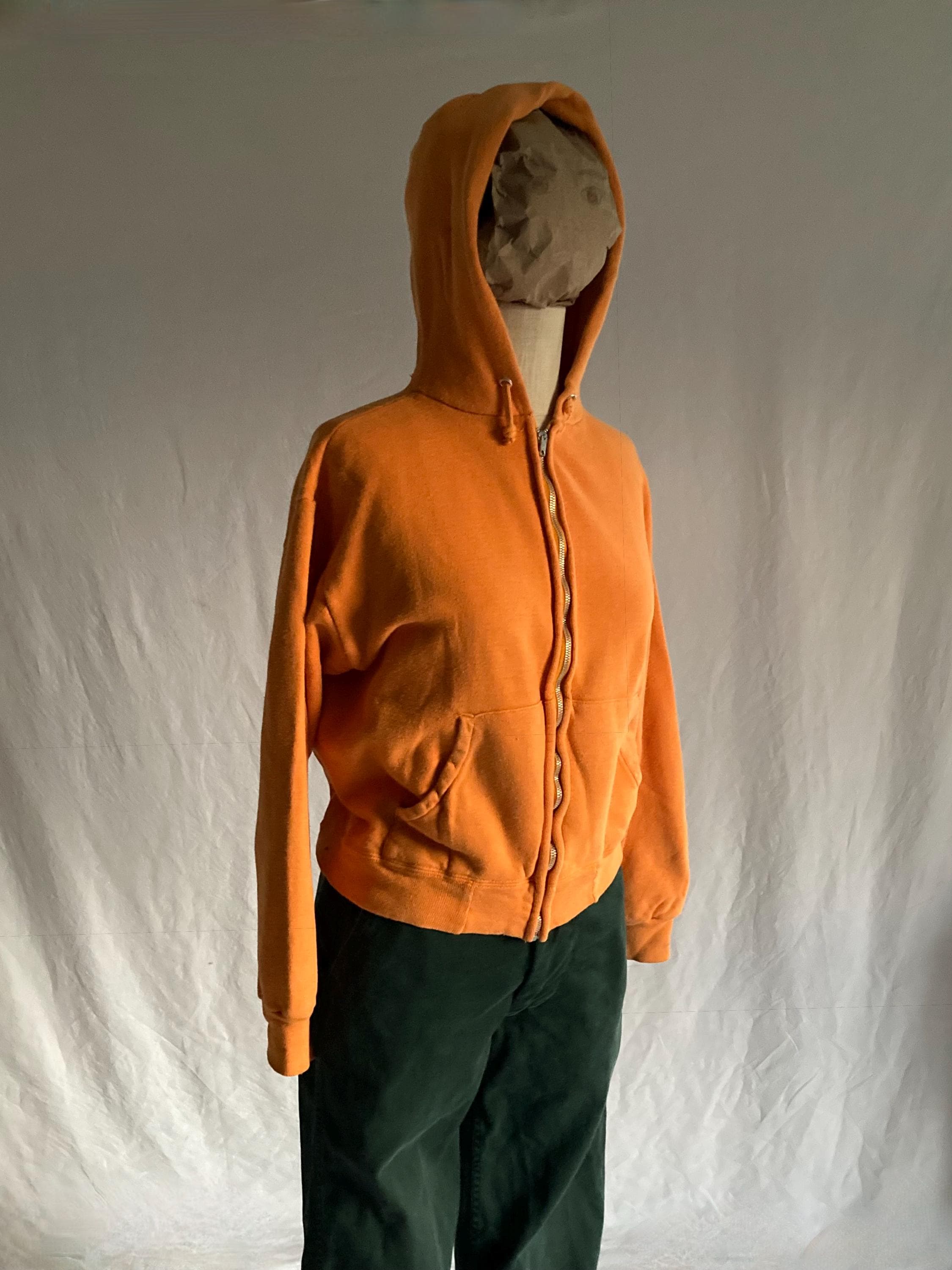 Vintage 50s 60s Hoodie Orange Zip up Sweatshirt Hooded 1950s 1960s