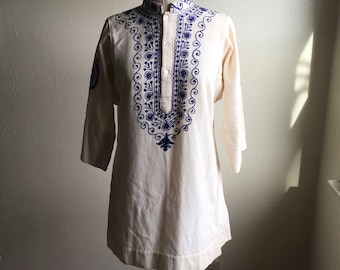 vintage 70s handmade embroidered tunic kurta dress festival blouse shirt