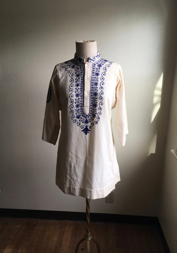 vintage 70s handmade embroidered tunic kurta dress