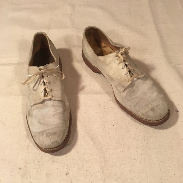 vintage 40s 50s dirty white buck buckskin oxford cadet shoes mens 8 1/2 D