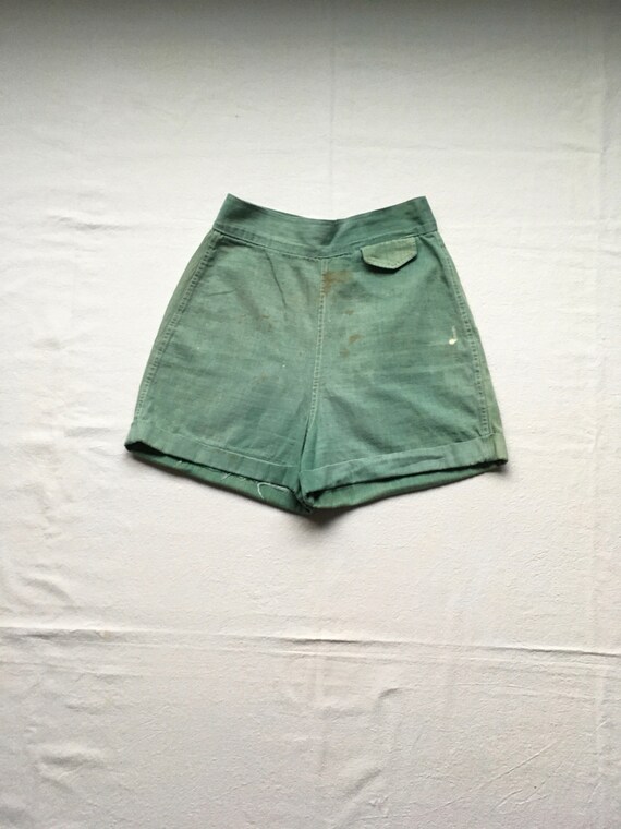 vintage handmade 40s womens green cotton high wais