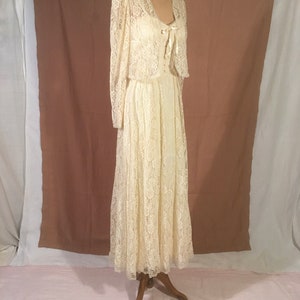 Vintage 70s Gunne Sax Jessica Ivory White Satin Floral Lace Bodice ...