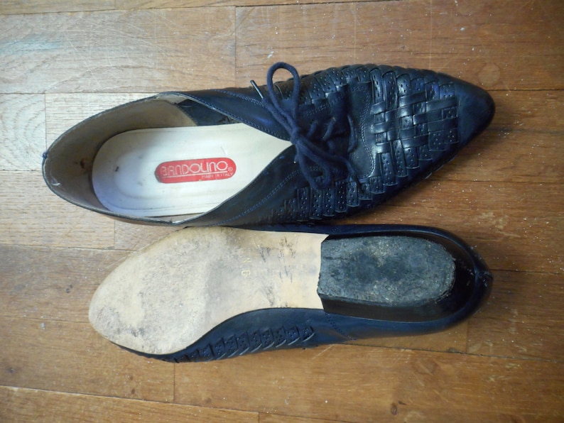 vintage 80s bandolino made in italy slip on braided blue leather low vamp lace up loafers womens shoe size 9 N