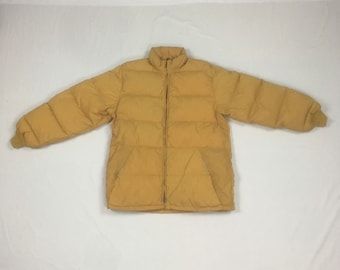 vintage 80s frostline kit goose down puffer parka outdoor hiking climbing jacket yellow ochre