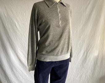 Vintage 50s/60s Black Short Sleeve Quarter Zip Cotton Sweatshirt