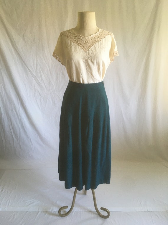 vintage 80s forest green rayon knife pleat side z… - image 1