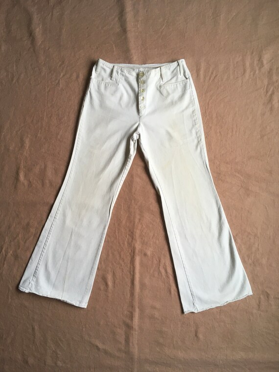 Vintage 70s Alison Roberts White Denim Hippie Bell Bottom High