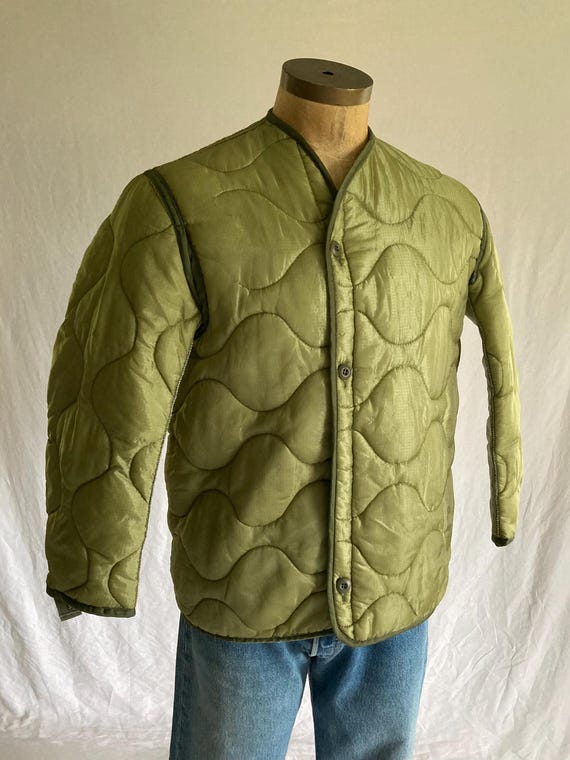 【USED】BPN ベルベットジャケット【Мサイズ】 Vintage 80s Green Quilted Military Jacket Liner Small Army Surplus