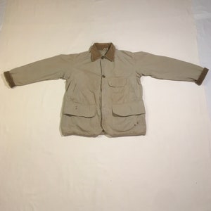 vintage 50s sahib poplin duxbak jacket utica new york corduroy collar khaki duck hunting outdoor wear made in usa barn coat