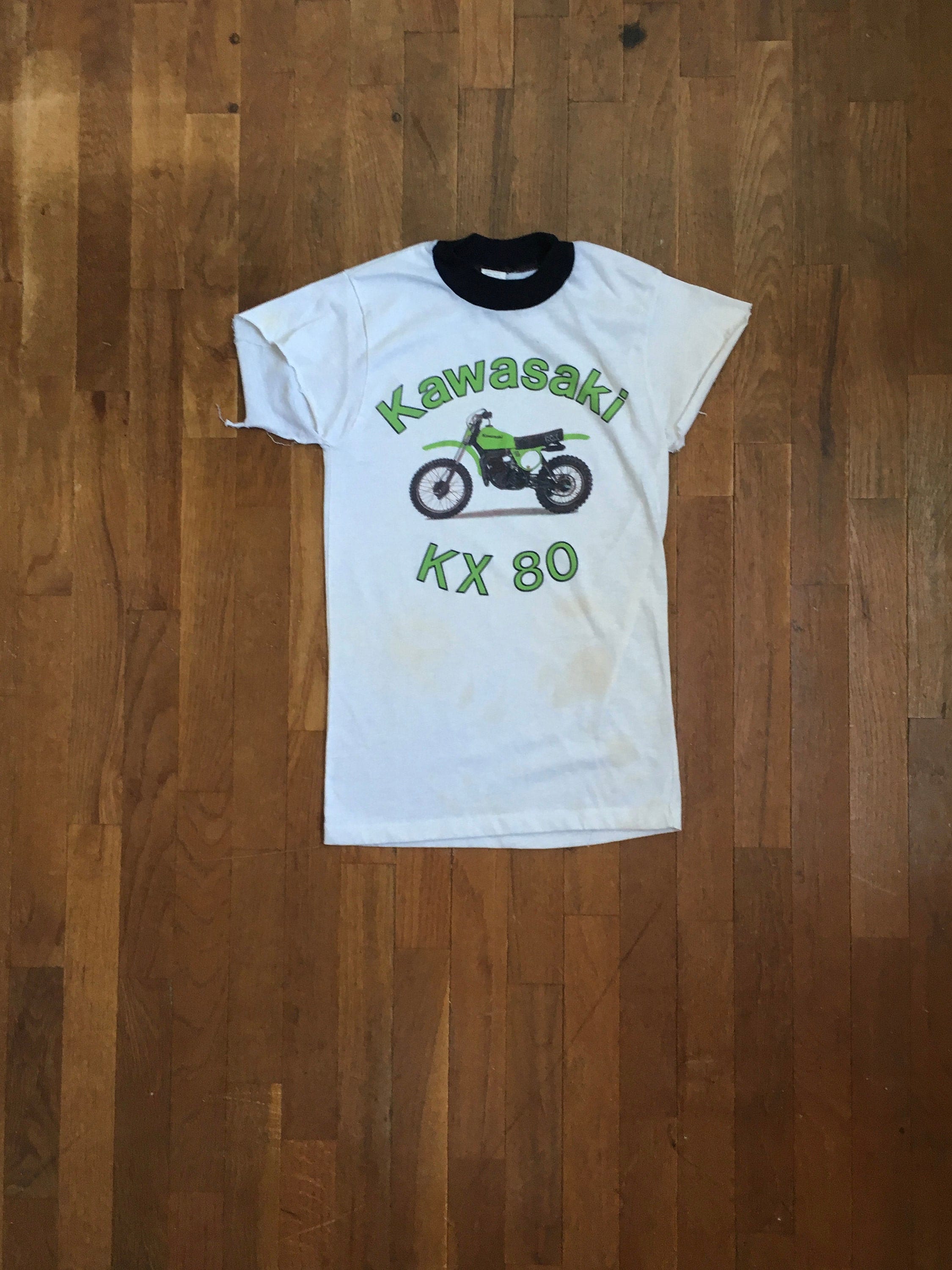 Vintage 80s Kawasaki Kx Kx80 T Shirt Cut off Sleeves Ringer Tee