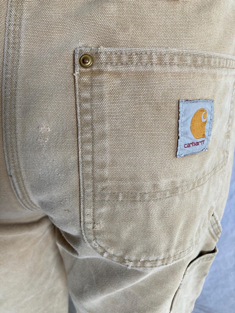 vintage carhartt B01 pants 30 x 32 brown double knee work wear distressed worn in image 7