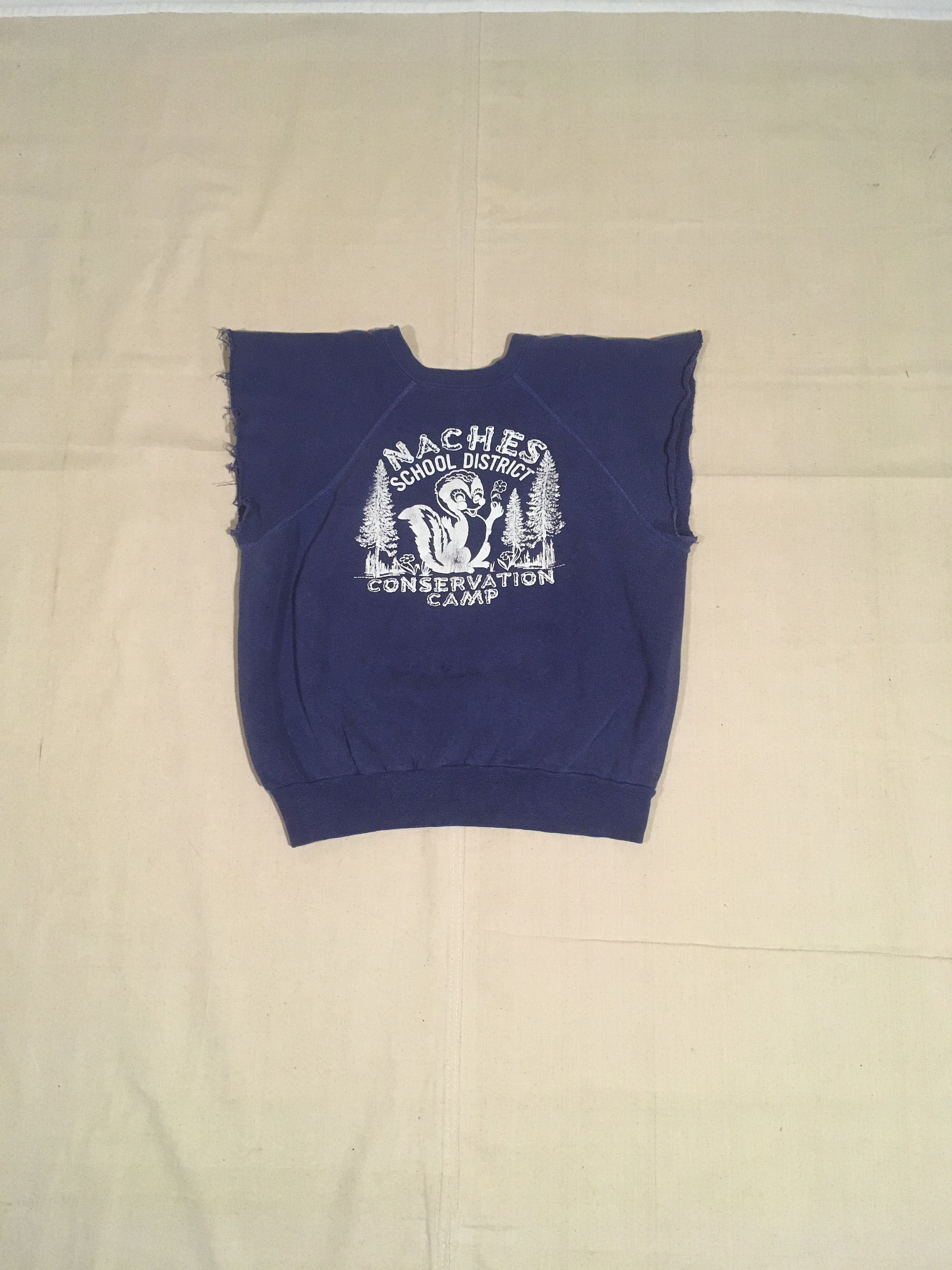 Vintage 60s Blue Raglan Sweatshirt Cut off Sleeves Naches School