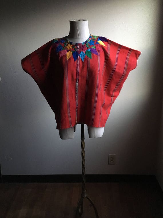 vintage handmade mexican red cotton colorful wove… - image 4