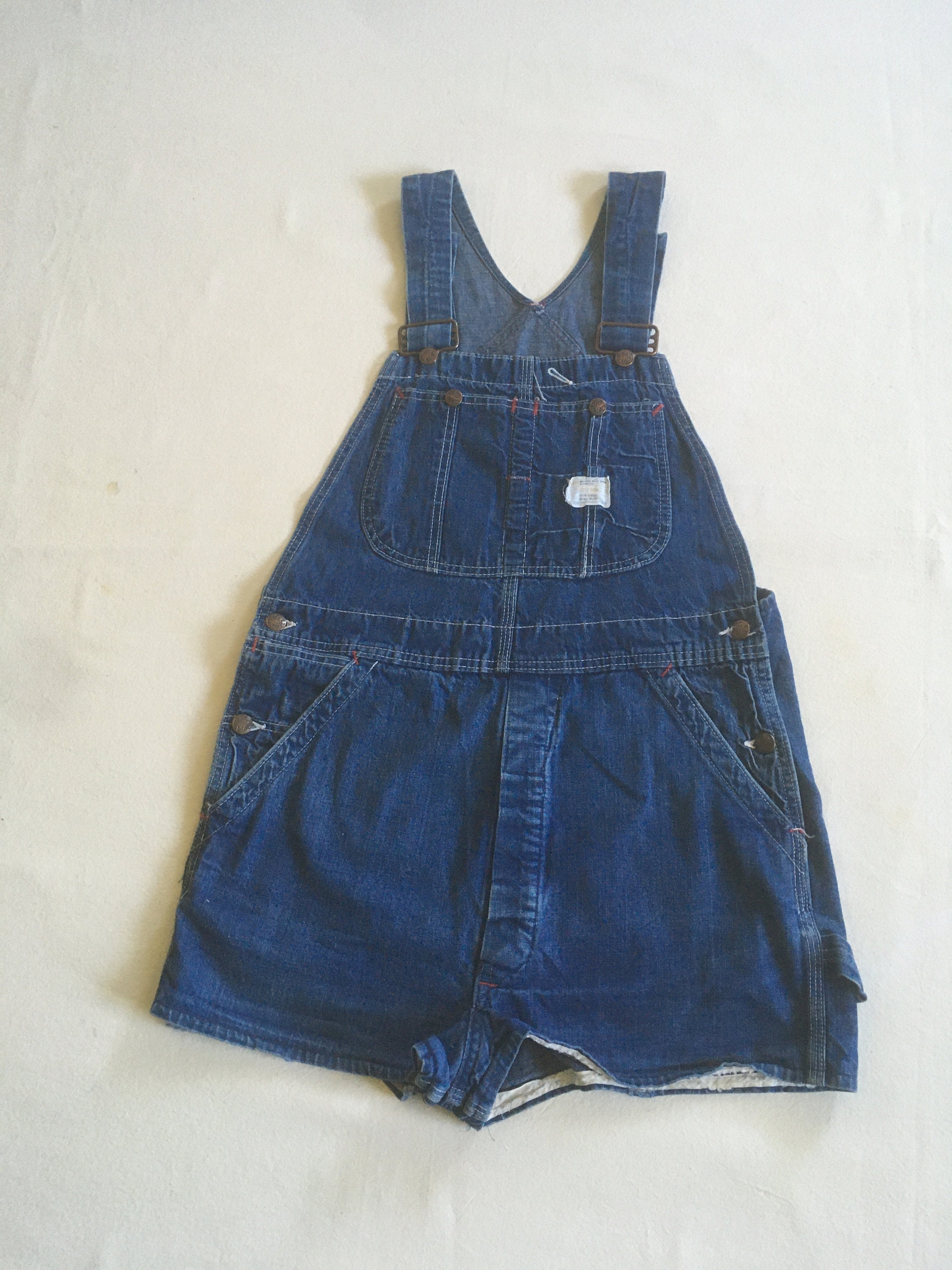 Vintage 70s Big Mac Denim Blue Jean Bib Overalls Shorts Union Made