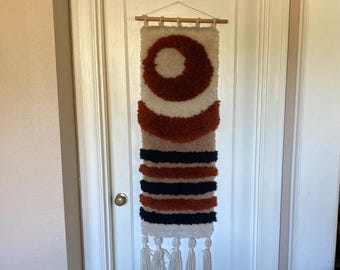 vintage 70s wall hanging latch hook shag rug art textile folk boho hippie home