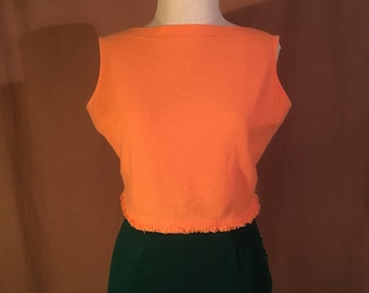 vintage 40s womens orange boat neck crop top pull over sleeveless summer blousebenry sportee