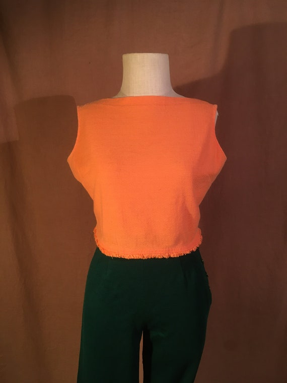 vintage 40s womens orange boat neck crop top pull… - image 1