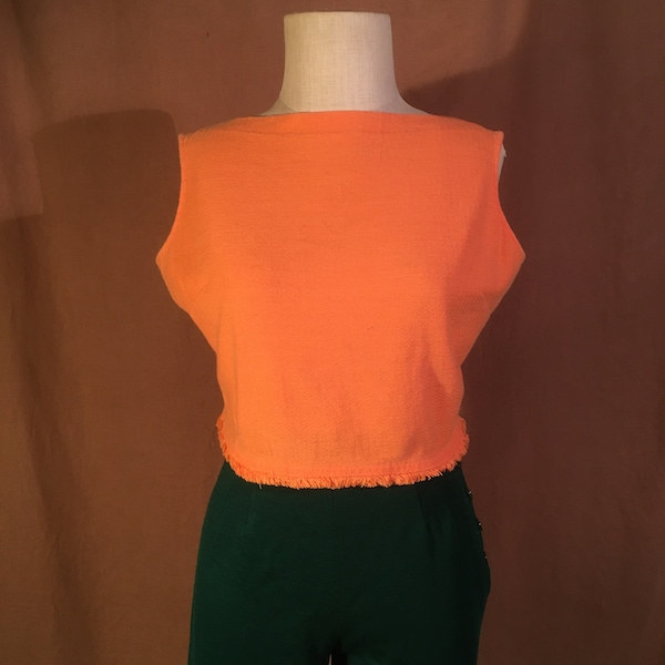 vintage 40s womens orange boat neck crop top pull over sleeveless summer blousebenry sportee