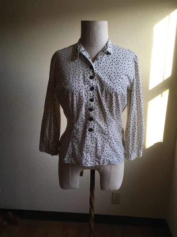 vintage 50s handmade polka dot button up cotton b… - image 1