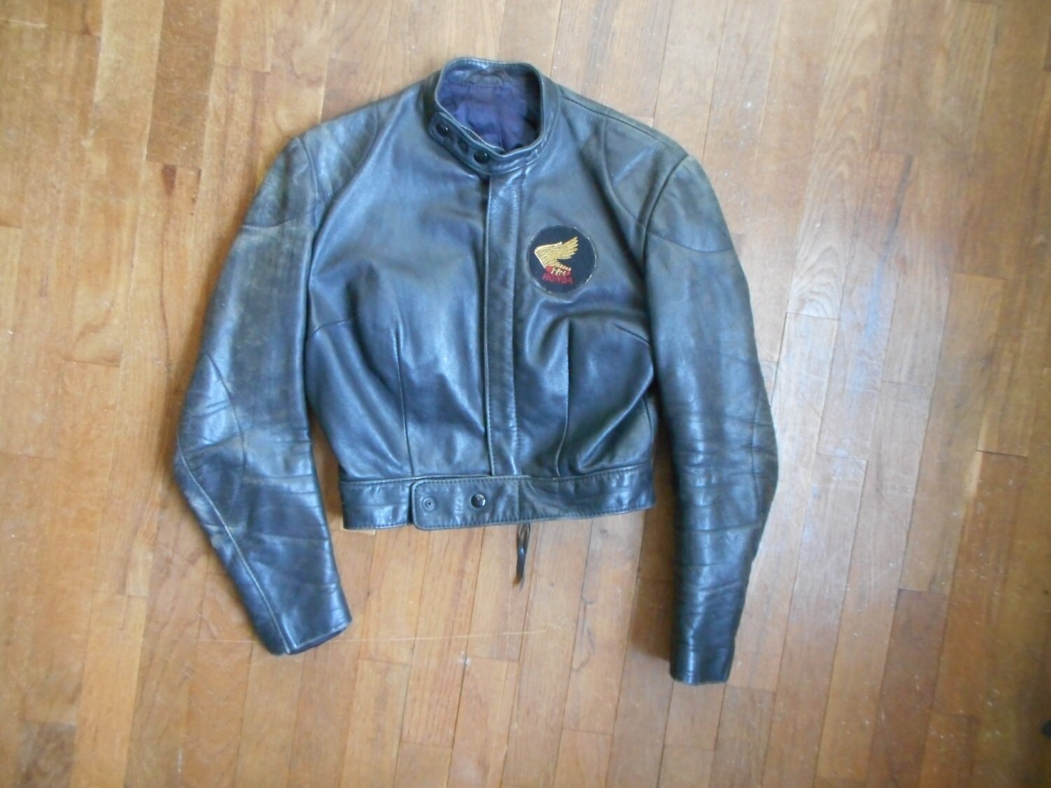 Vintage 70s Harro Kombi Honda Patch Motorcycle Black Leather 50