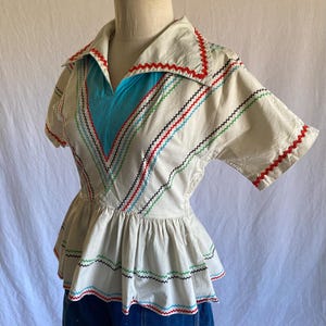 vintage 40s handmade blouse side zip peplum fiesta western rockabilly polka ric rac image 18
