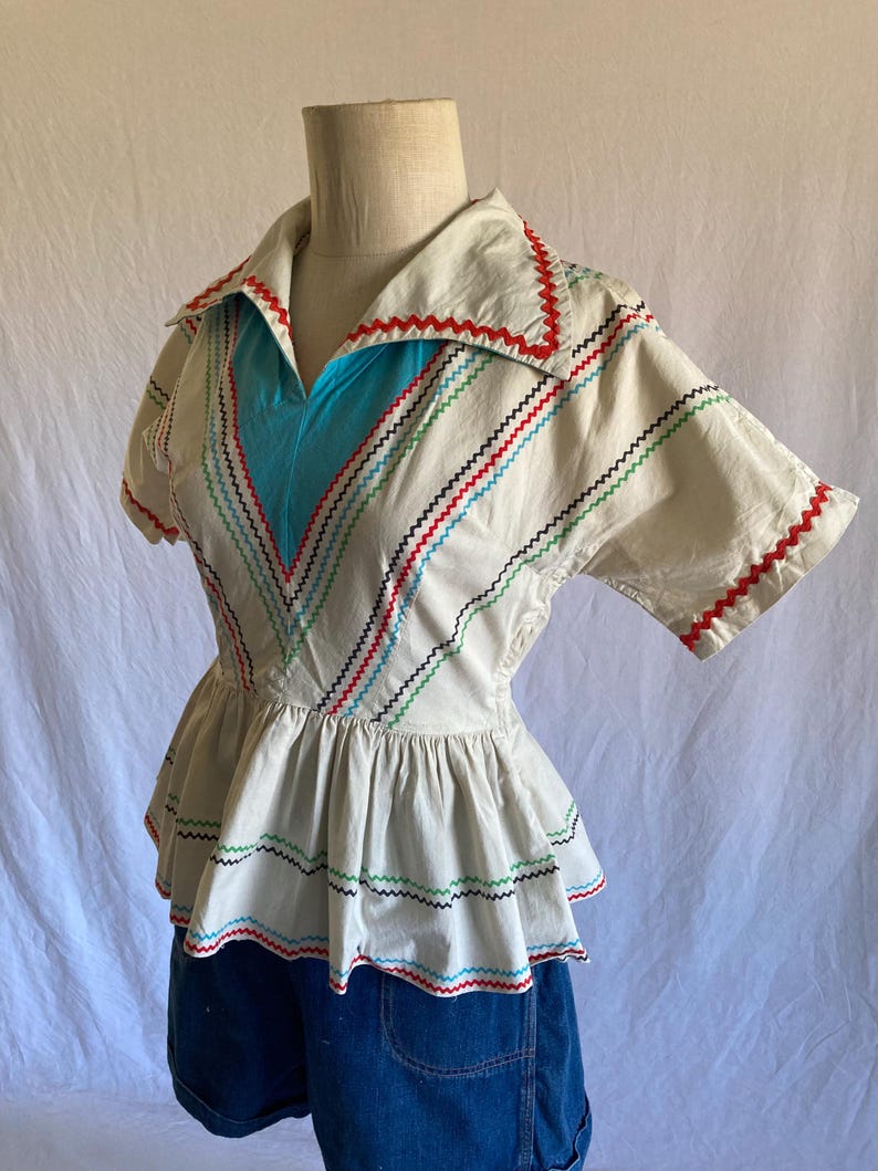 vintage 40s handmade blouse side zip peplum fiesta western rockabilly polka ric rac image 18