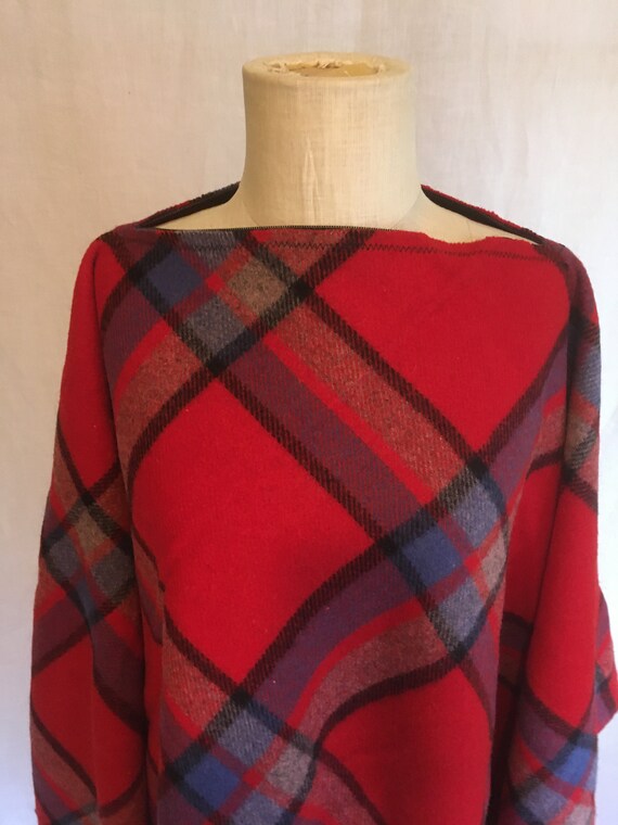 vintage 60s farbo red plaid wool fringe throw bla… - image 6