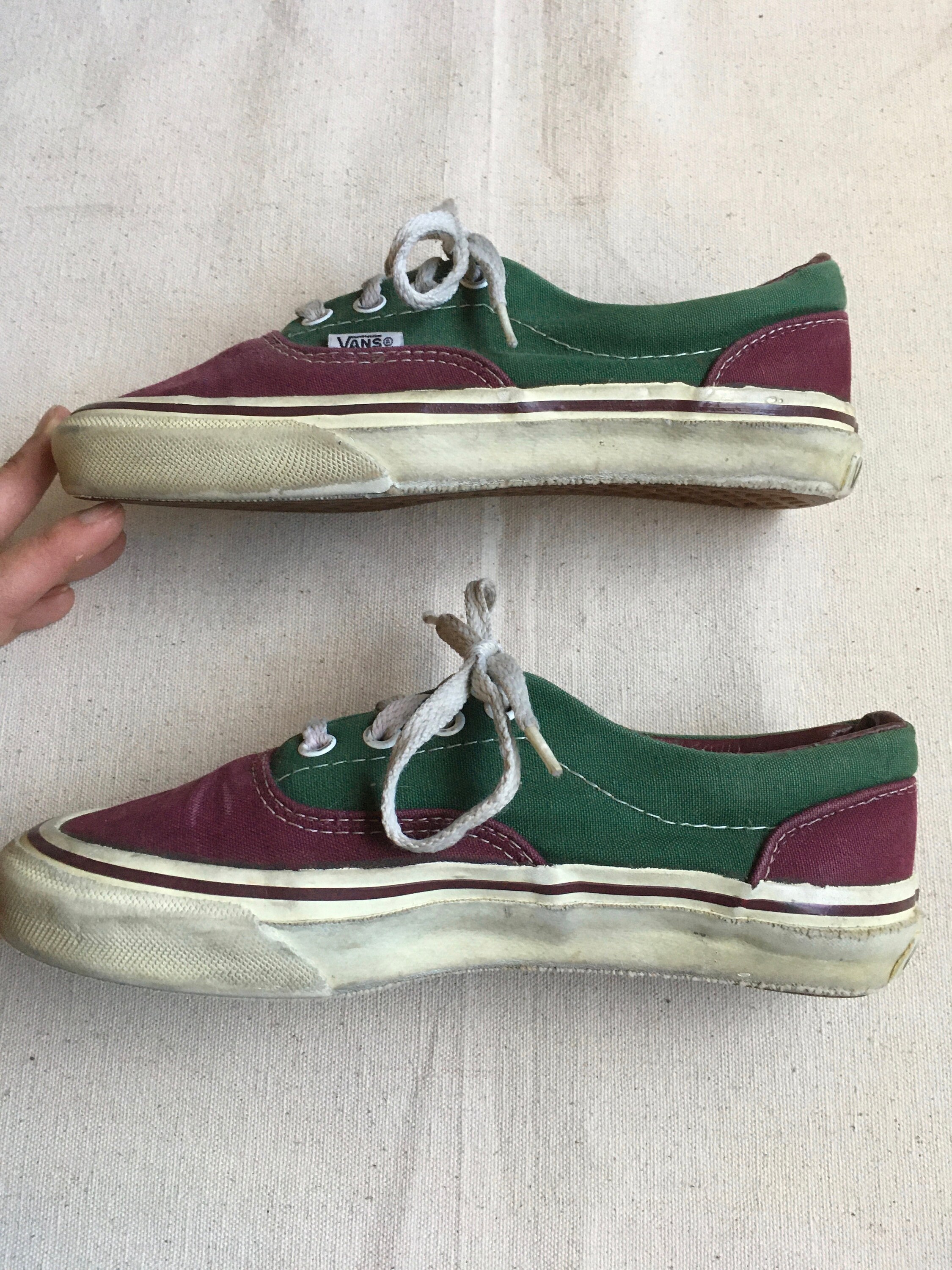 Vintage 80s Vans Made in USA Canvas Two Tone Cranberry Green Etsy UK