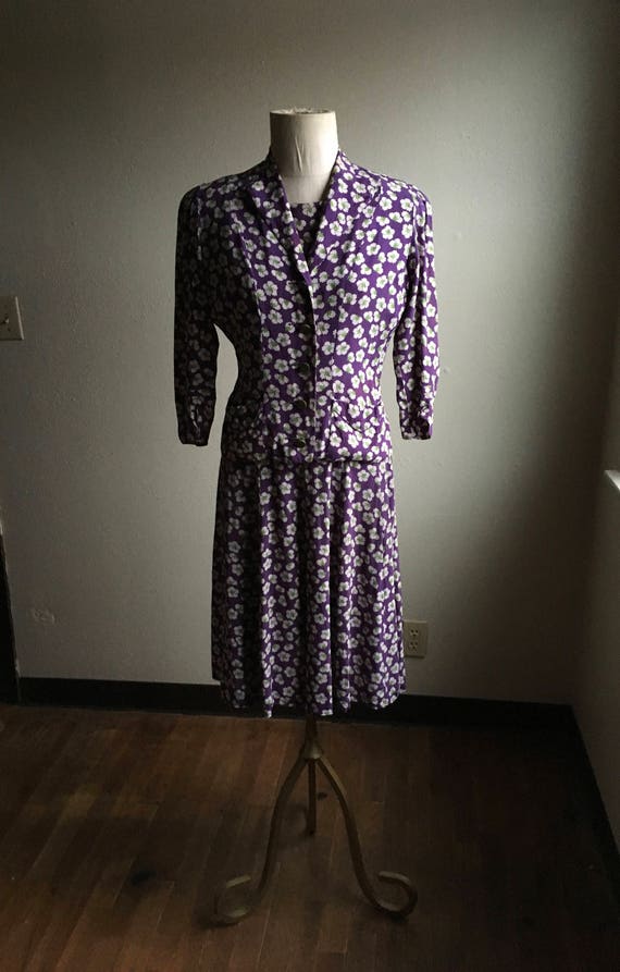vintage 30s floral print purple dress set with mat