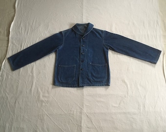 vintage 40s WWII denim USN US Navy shawl collar chore jacket 1940s WW2 military blue jean jacket