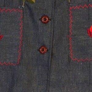 vintage 70s handmade dark wash denim embroidered floral blazer jean jacket image 4