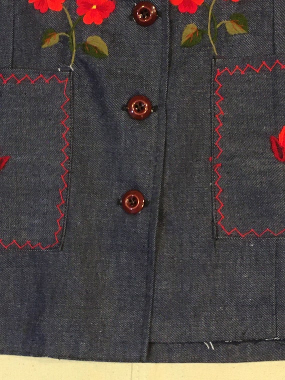 vintage 70s handmade dark wash denim embroidered … - image 4