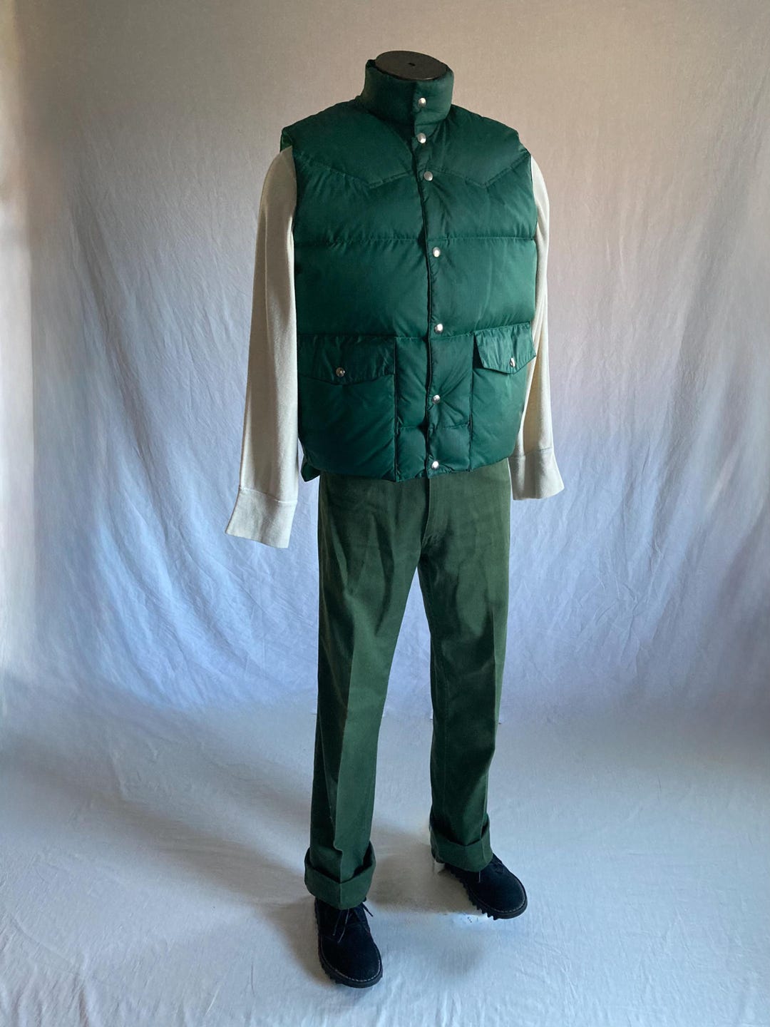 Vintage 70s Forester Down Vest FV-200 Puffer Reversible Green Made