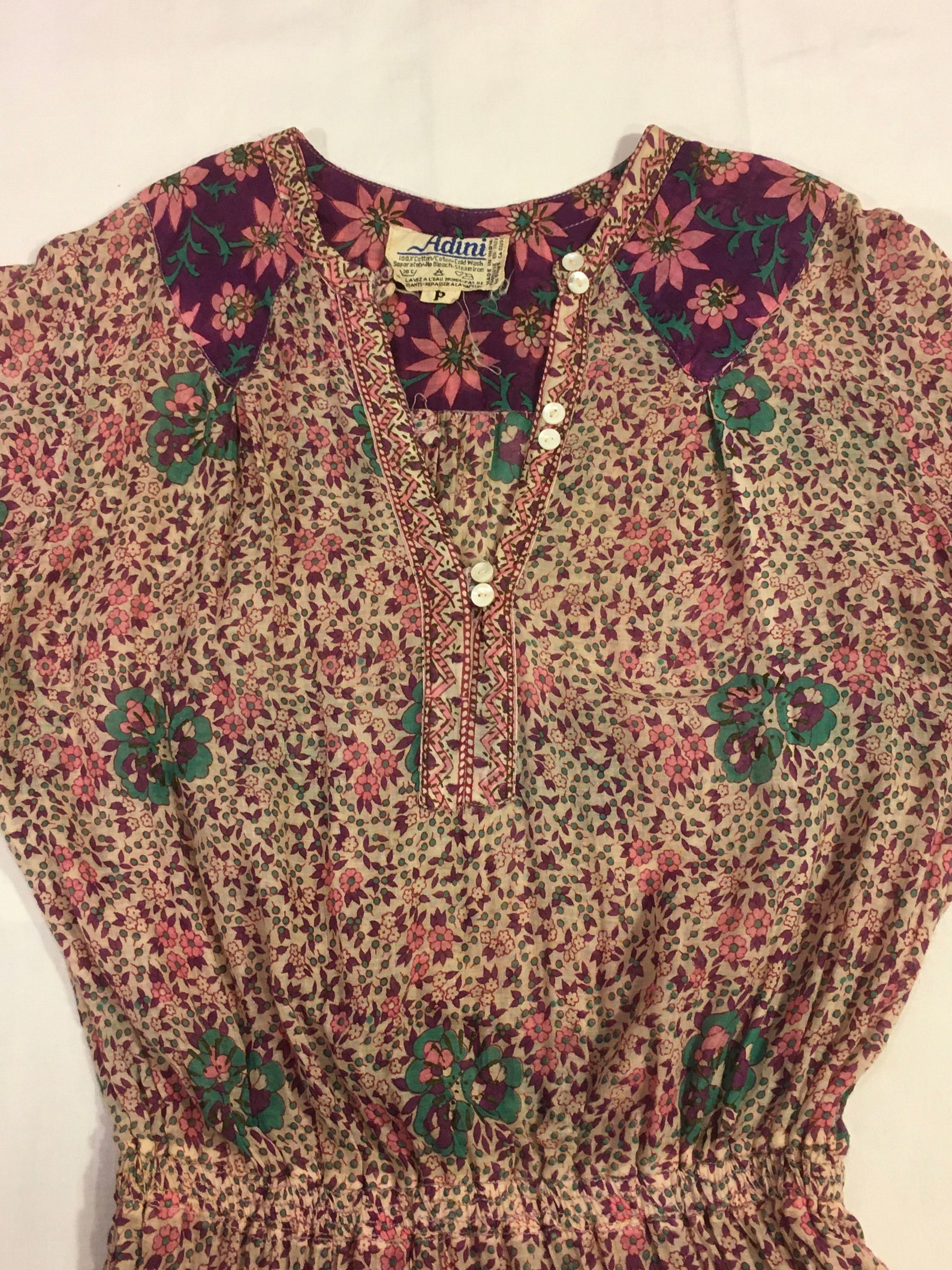 Vintage 70s Adini Cotton Gauze Gold Painted Floral Tapestry Etsy