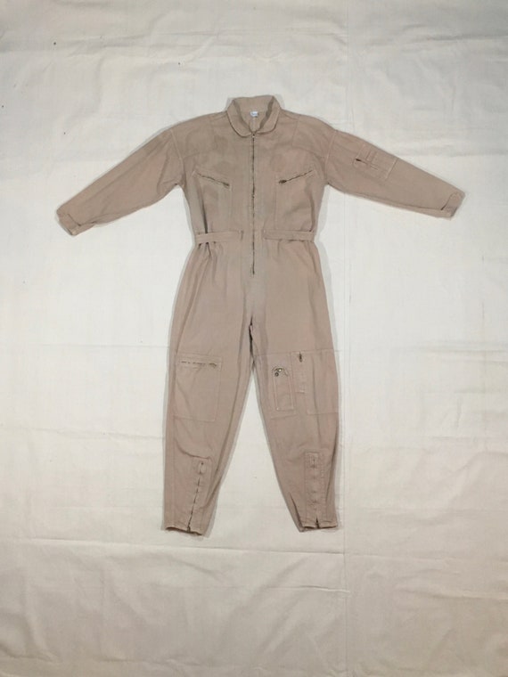 vintage 80s la chemin de fer tan cotton jumpsuit