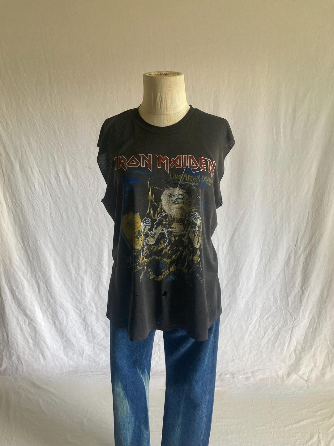 Vintage 80s Iron Maiden T Shirt Live After Death 1985 Cut off