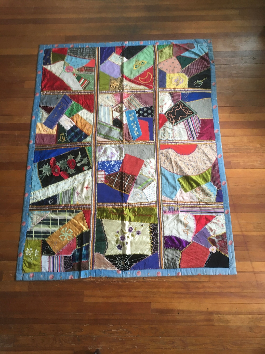 January Patchwork Vintage Antique Early 1900s January 1911 Crazy Patchwork Quilt ...