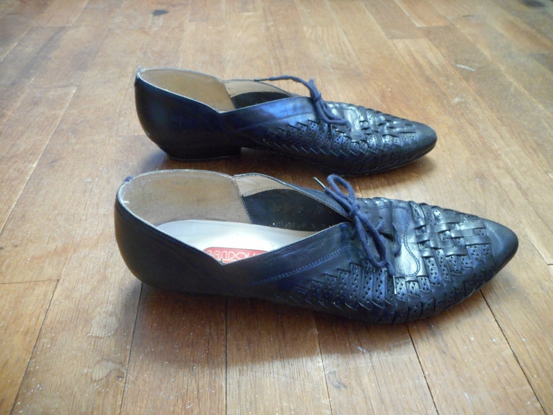 vintage 80s bandolino made in italy slip on braided blue leather low vamp lace up loafers womens shoe size 9 N